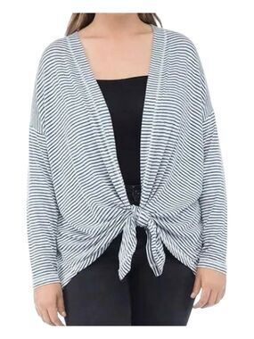 B Collection by Bobeau Cecile Blue and White Striped Tie Front Cardigan Size 2X